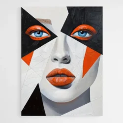 tableau visage abstrait orange et noir 1.webp