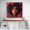 tableau visage femme fleurs rouges carre 3.webp