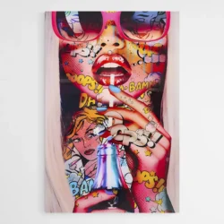 tableau pop art stickers visage femme 1.webp