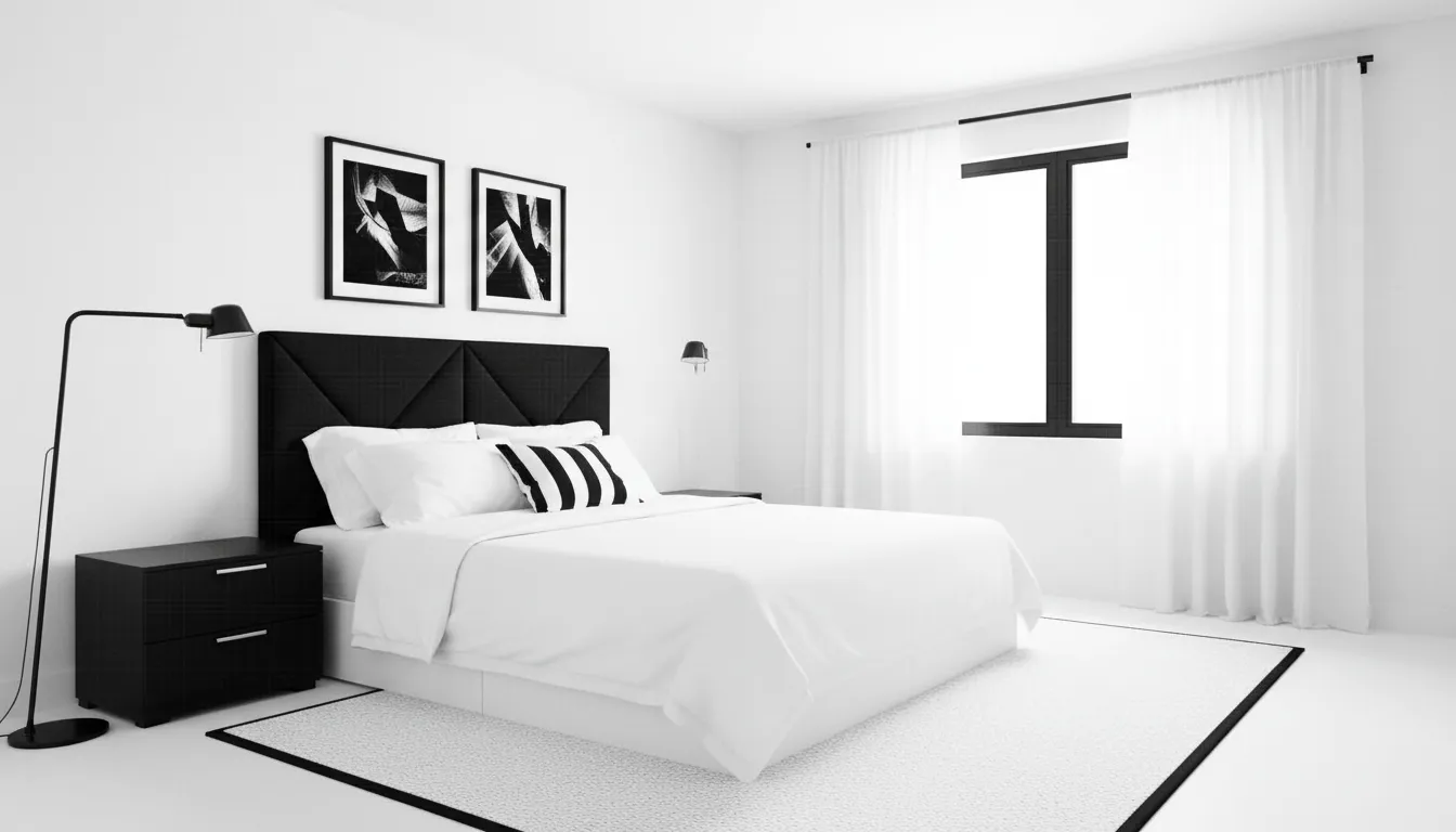 chambre noir et blanc contraste decoration caracterielle