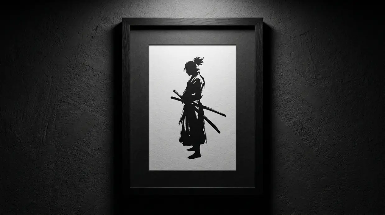 affiche manga noir et blanc minimaliste silhouette personnage cadre premium passe-partout déco élégante toile anime