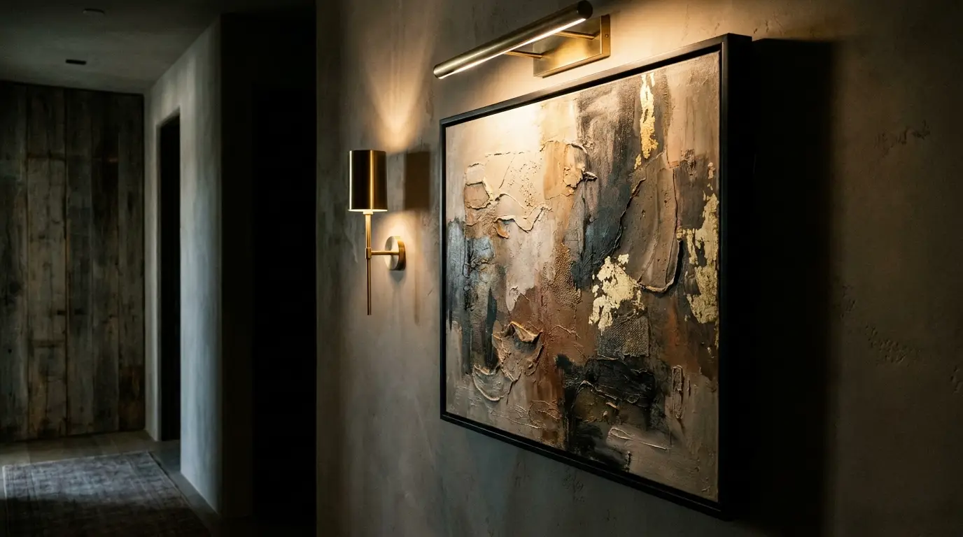 éclairage spot galerie d'art tableau cadre noir couloir déco couloir cadres habiller mur couloir mise en lumière
