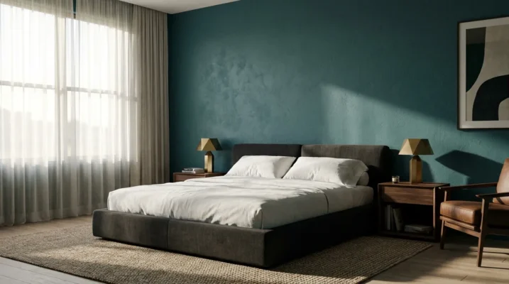 Chambre à coucher chic peinte en bleu vert Transformative Teal