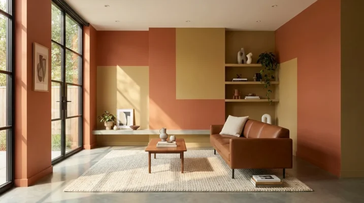 Salon moderne terracotta et ocre